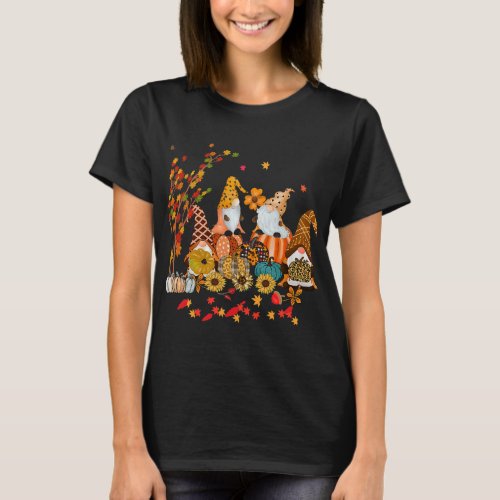 Fall Yall Gnome Leopard pumpkin tree Autumn leaves T_Shirt