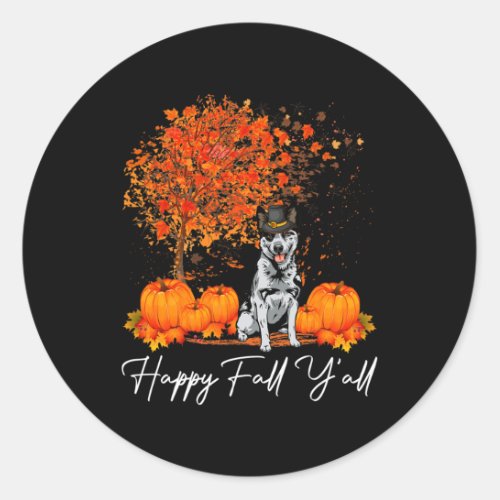 Fall Yall Pumpkin Australian Cattle Dog Thanksgiv Classic Round Sticker