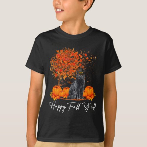 Fall Yall Pumpkin Cat Thanksgiving Rescue Pet  T_Shirt