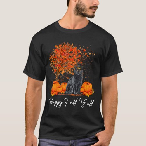 Fall Yall Pumpkin Cat Thanksgiving Rescue Pet  T_Shirt