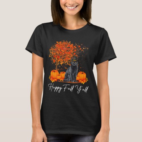 Fall Yall Pumpkin Cat Thanksgiving Rescue Pet  T_Shirt