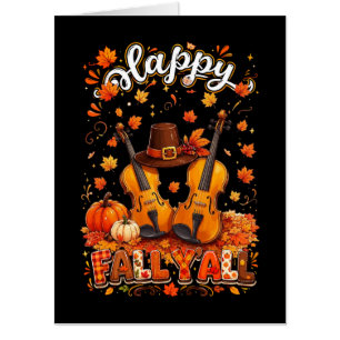 Fall Y'all Thanksgiving Violin Autumn Leaves Card