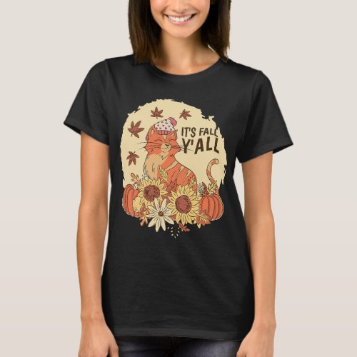 Fall Yall with Cute Cat and Pumpkin Leaf Fall YAll T_Shirt