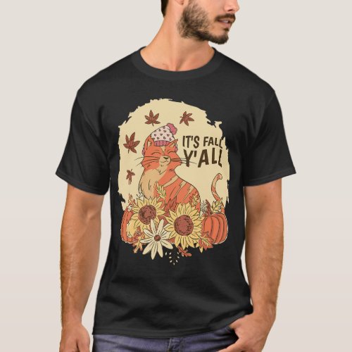 Fall Yall with Cute Cat and Pumpkin Leaf Fall YAll T_Shirt