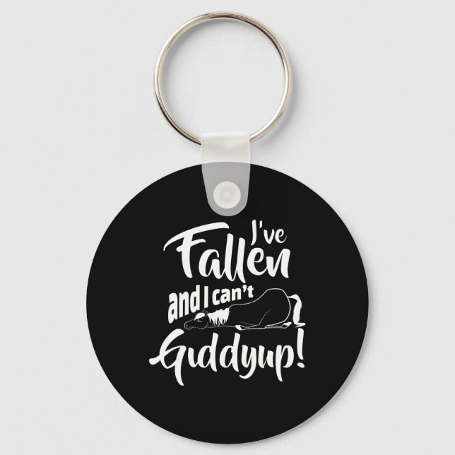 Fallen And I Cant Giddy Up Funny Horseback Riding  Keychain (Front)