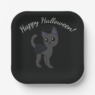 Fallen angel Cat Happy Halloween Paper Plates