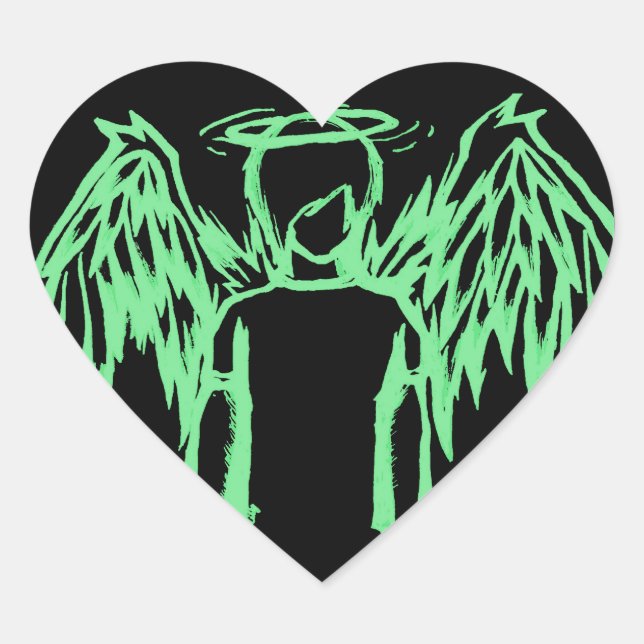 Fallen Angel Green Heart Sticker (Front)