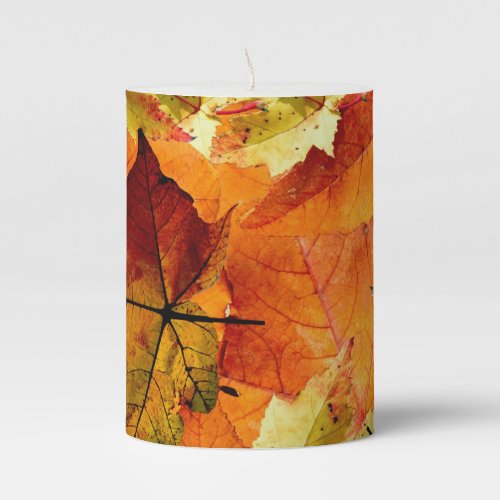 Fallen Autumn Leaves Pillar Candle