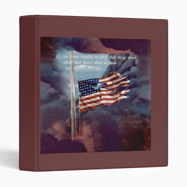 Fallen But Not Forgotten Smoke and Torn Flag 3 Ring Binder (Front/Spine)