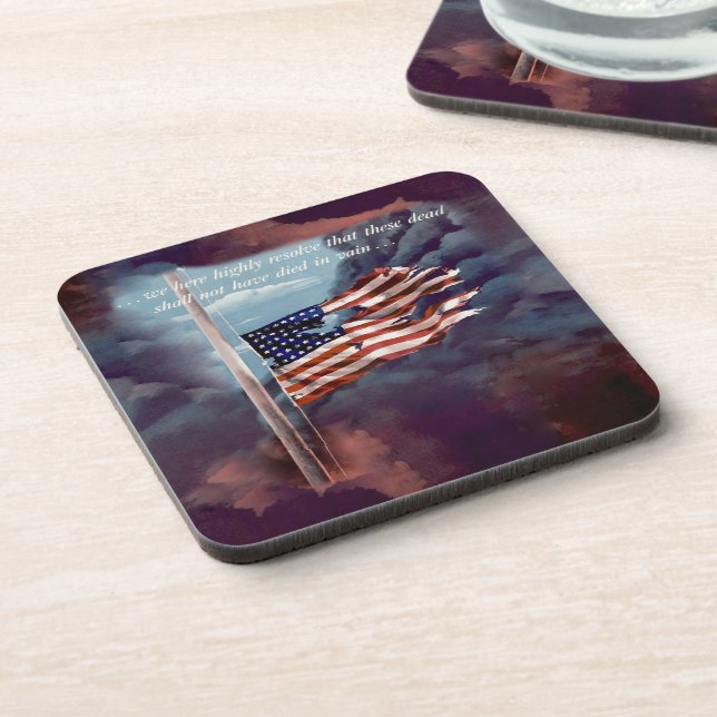 Fallen But Not Forgotten Smoke and Torn Flag Drink Coaster (Left Side)