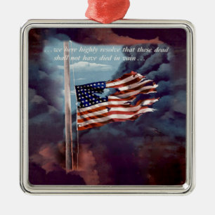 Fallen But Not Forgotten Smoke and Torn Flag Metal Ornament