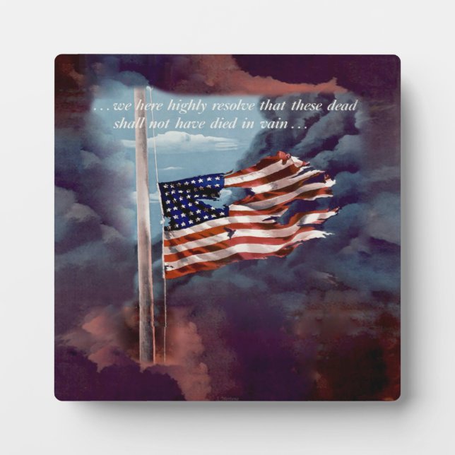 Fallen But Not Forgotten Smoke and Torn Flag Plaque (Front)