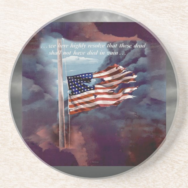 Fallen But Not Forgotten Smoke and Torn Flag Sandstone Coaster (Front)