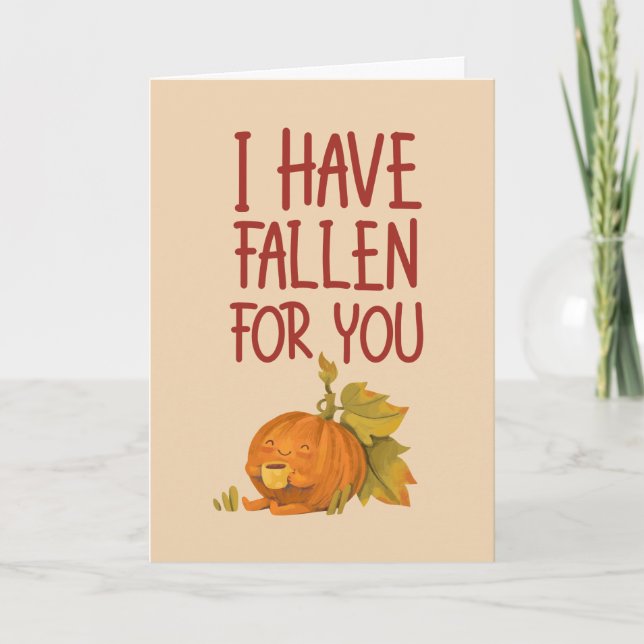Fallen For You Funny Autumn Pun Valentine's Day Holiday Card (Front)