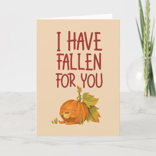 Fallen For You Funny Autumn Pun Valentines Day Holiday Card