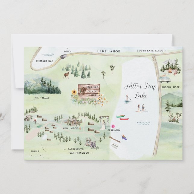 Fallen Leaf Lake | Wedding Map Itinerary Invitation (Front)