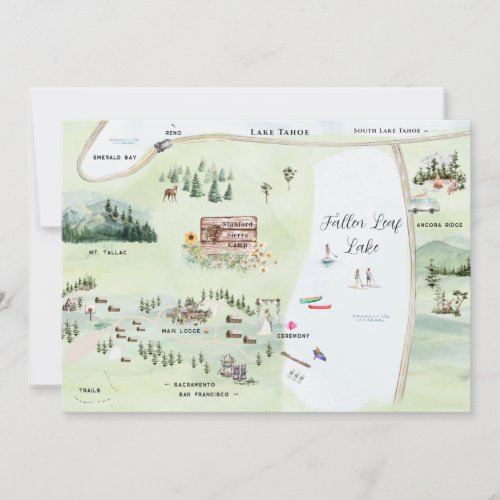 Fallen Leaf Lake  Wedding Map Itinerary Invitation