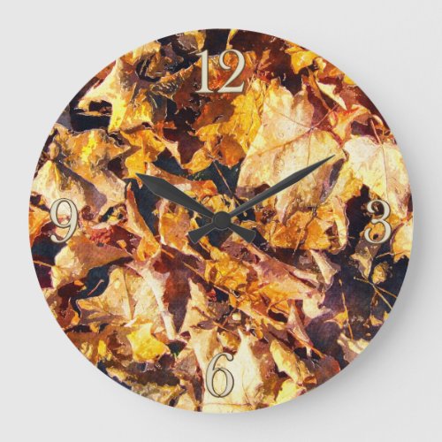 Fallen Leaves Autumn Winter Watercolor Art Large Clock