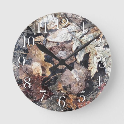 Fallen Leaves Autumn Winter Watercolor Art Round Clock