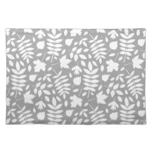 Fallen Leaves Big Pattern White on Grey