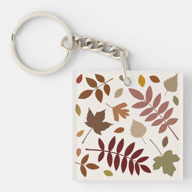 Fallen Leaves Design Fall Colors on Cream Keychain (Front)