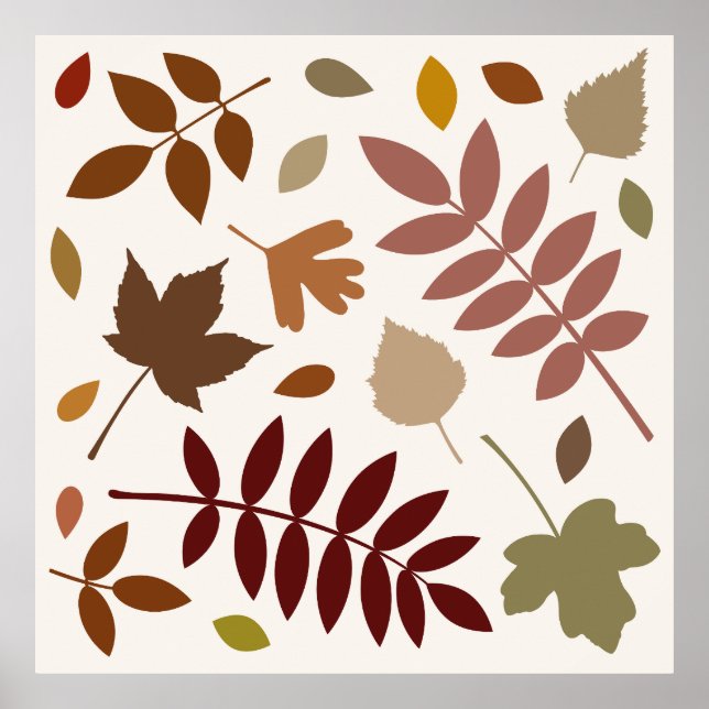 Fallen Leaves Design Fall Colors on Cream Poster (Front)