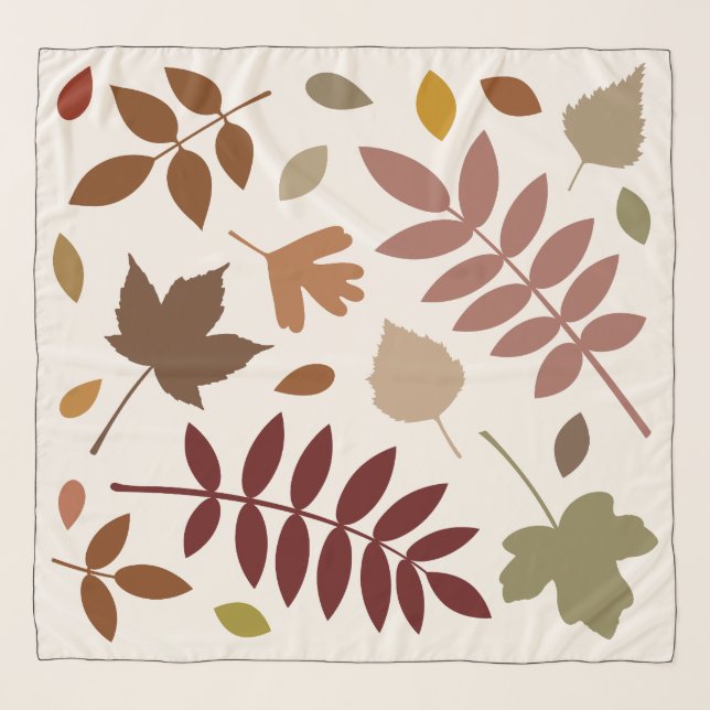 Fallen Leaves Design Fall Colors on Cream Scarf (Front)