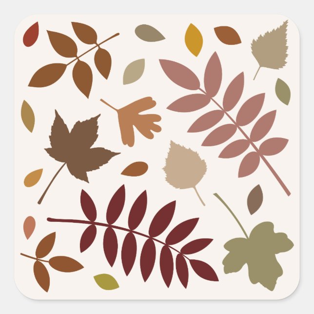 Fallen Leaves Design Fall Colors on Cream Square Sticker (Front)