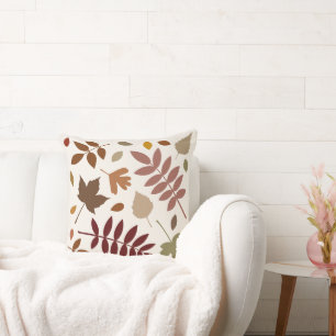 Fallen Leaves Design Fall Colors on Cream Throw Pillow