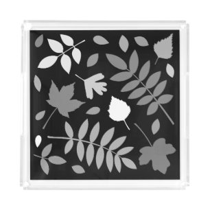 Fallen Leaves Design Greys White Black Acrylic Tray