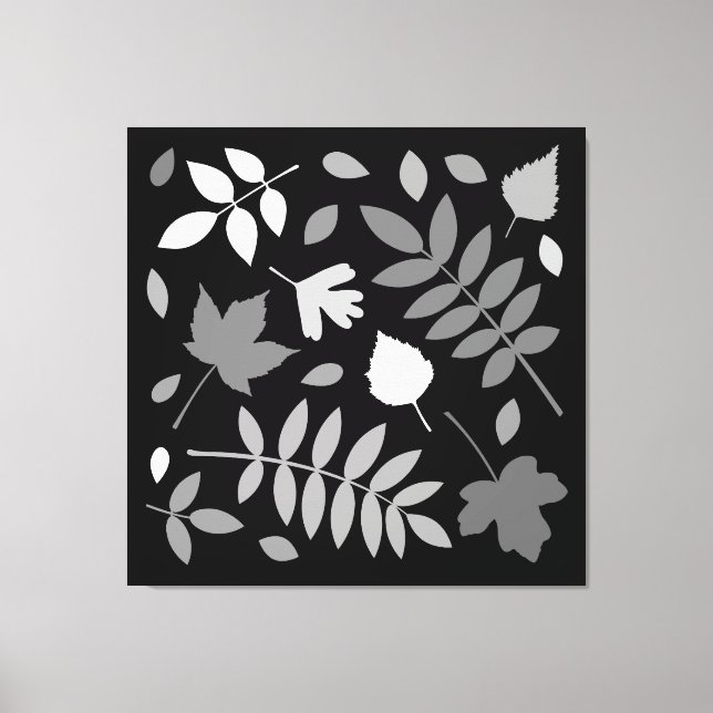 Fallen Leaves Design Greys White Black Canvas Print (Front)