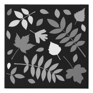 Fallen Leaves Design Greys White Black Faux Canvas Print