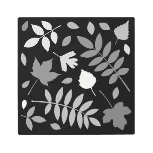 Fallen Leaves Design Greys White Black Metal Print