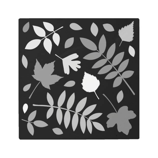 Fallen Leaves Design Greys White Black Metal Print (Front)