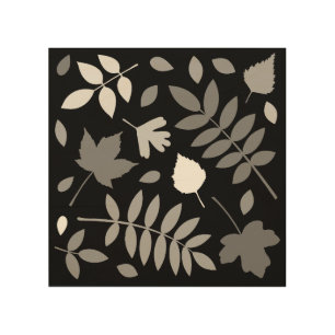 Fallen Leaves Design Greys White Black Wood Wall Art