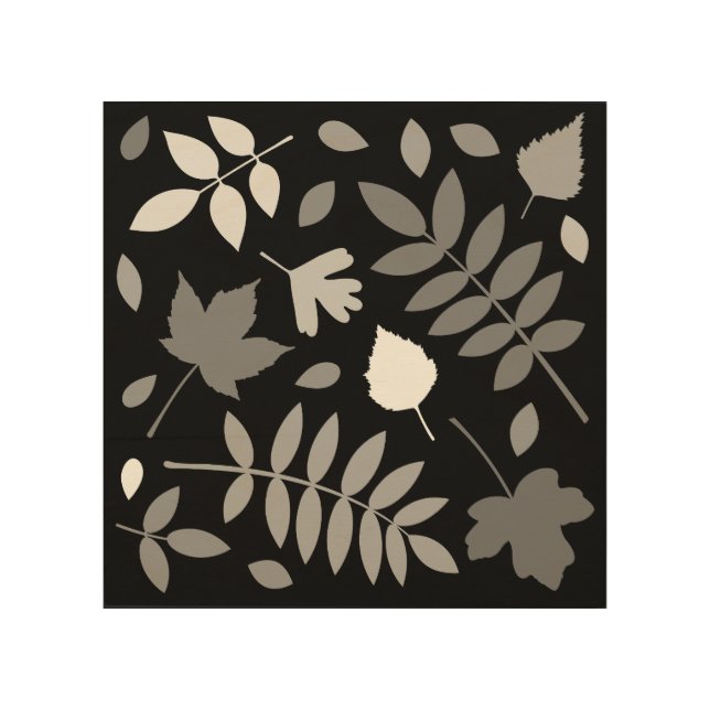 Fallen Leaves Design Greys White Black Wood Wall Art (Front)