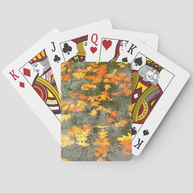 fallen leaves in autumn rain poker cards (Back)