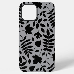 Fallen Leaves Lg Pattern Black on Grey iPhone 12 Pro Max Case