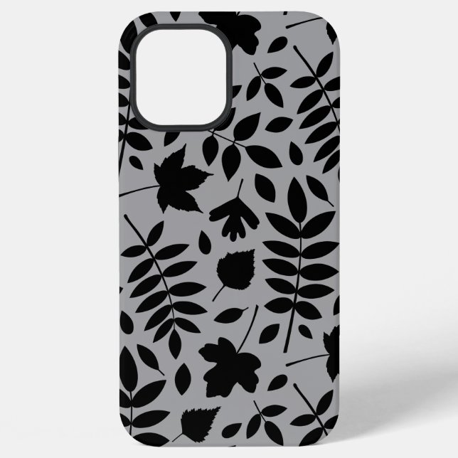 Fallen Leaves Lg Pattern Black on Grey iPhone Case (Back)