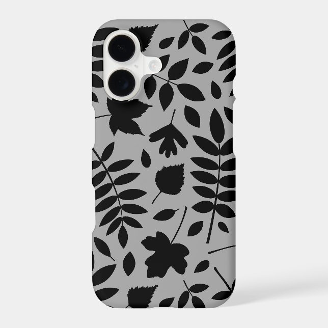 Fallen Leaves Lg Pattern Black on Grey iPhone Case (Back)