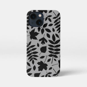 Fallen Leaves Lg Pattern Black on Grey iPhone 13 Mini Case