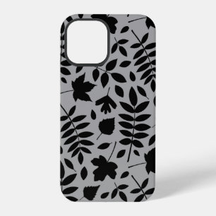 Fallen Leaves Lg Pattern Black on Grey iPhone 12 Pro Case