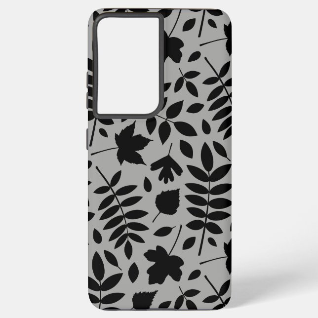 Fallen Leaves Lg Pattern Black on Grey Samsung Galaxy Case (Back)