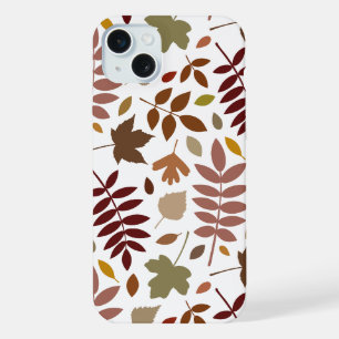 Fallen Leaves Lg Pattern Fall Colors on White iPhone 15 Plus Case