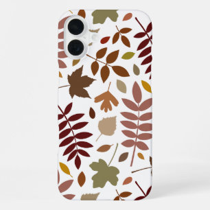 Fallen Leaves Lg Pattern Fall Colors on White iPhone 16 Plus Case