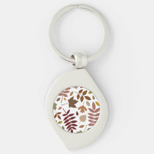 Fallen Leaves Lg Pattern Fall Colors on White Keychain