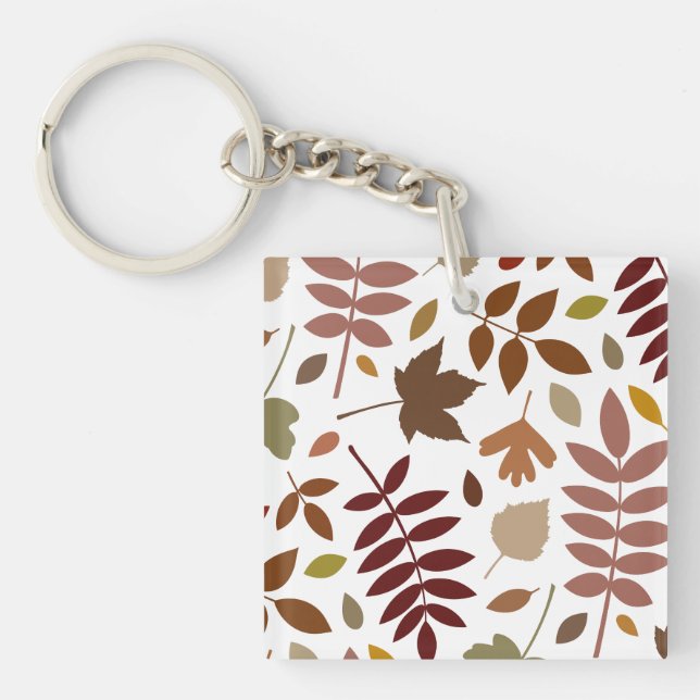 Fallen Leaves Lg Pattern Fall Colors on White Keychain (Front)