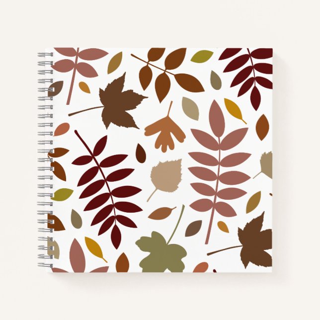 Fallen Leaves Lg Pattern Fall Colors on White Notebook (Front)