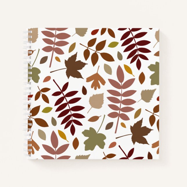 Fallen Leaves Lg Pattern Fall Colors on White Notebook (Front)