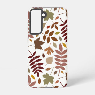 Fallen Leaves Lg Pattern Fall Colors on White Samsung Galaxy S21 Case